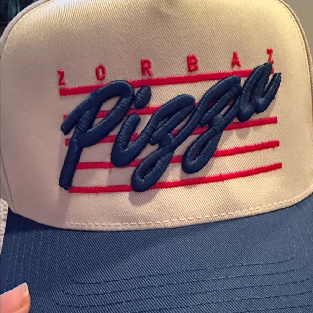 NWT ZORBAZ PIZZA embroidered SnapBack cream and blue hat - Picture 2 of 5